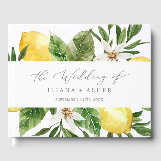 Modern Lemon Garden Monogram Rug Weddenschap Gastenboek (Voorkant)