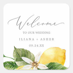 Modern Lemon Garden Wedding Welkom Vierkante Sticker