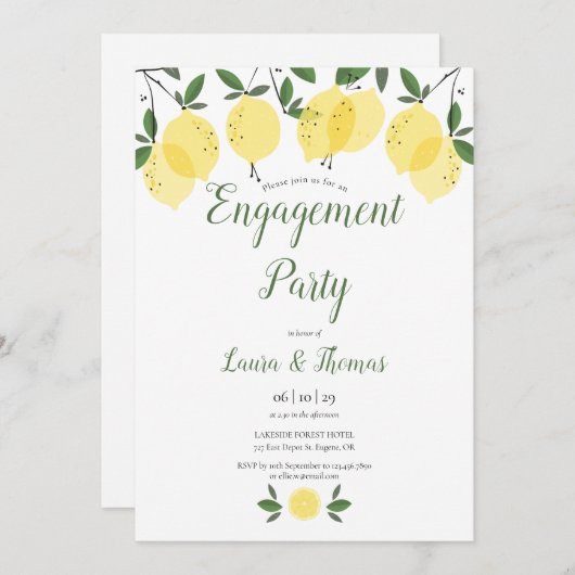 Modern Lemon Greenery Engagement Party Kaart (Voorkant / Achterkant)