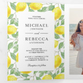 Modern Lemon Orchard Greenery Wedding Foto Drieluik Uitnodiging (Binnenzijde eerst)