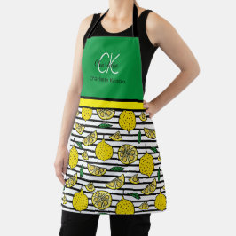 Modern Lemon Pattern Monogram Naam Schort