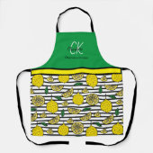 Modern Lemon Pattern Monogram Naam Schort (Voorkant)