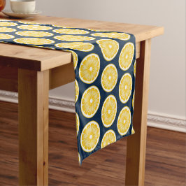 Modern Lemon Slice Navy blauw en geel Korte Tafelloper
