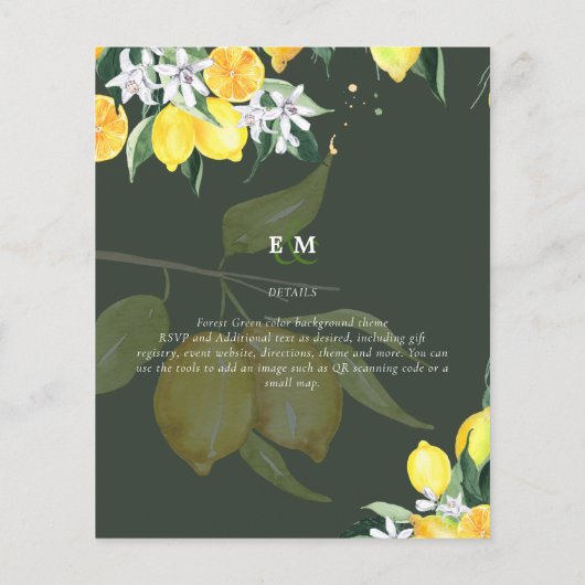 Modern Lemon Tree Wedding Invite Elegant (Achterkant)