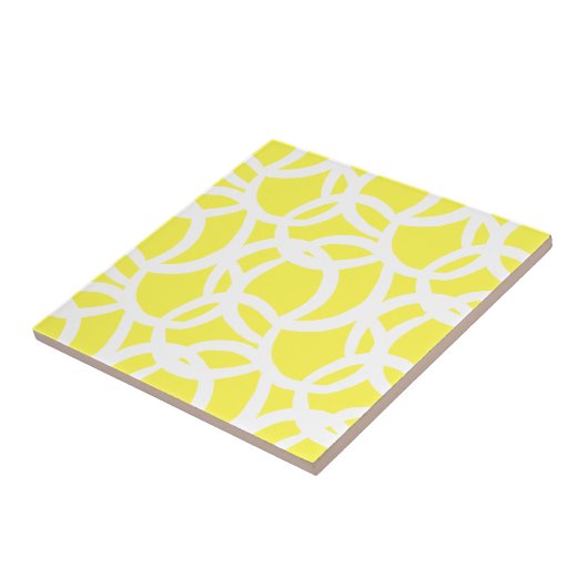 Modern Lemon Yellow and White Abstract Pattern Tegeltje (Zijkant)