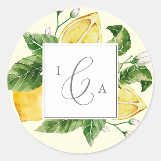 Modern Lemon Yellow Monogram Wedding Envelope Seal Ronde Sticker (Voorkant)