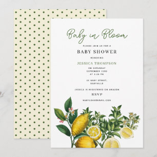 Modern Lemons Yellow Baby in Bloom Baby shower Kaart