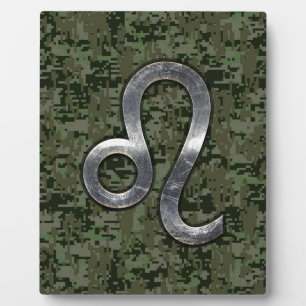Modern Leo Zodiac Sign on Green Digital Camo Fotoplaat