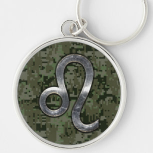 Modern Leo Zodiac Sign on Green Digital Camo Sleutelhanger