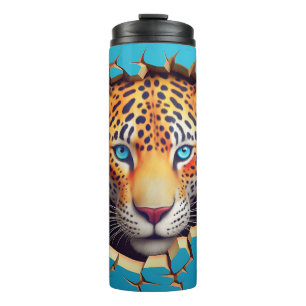 Modern Leopard 3D Animal Blue Thermosbeker