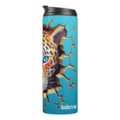 Modern Leopard 3D Animal Blue Thermosbeker (Geroteerd rechts)