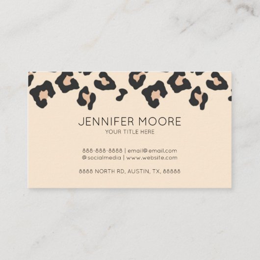 Modern Leopard Cheetah Custom Company Logo Visitekaartje (Achterkant)