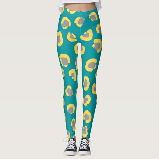 Modern leopard Cheetah tijger veest blauwe poot Leggings (Voorkant)