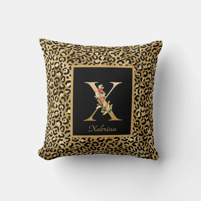 Modern Leopard gepersonaliseerd Monogram X Initiaa Kussen (Voorkant)