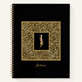 Modern Leopard Gold Personal Monogram Letter J Notitieboek