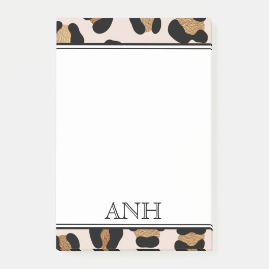 Modern Leopard Print Dubbele Rand Drie Initiaal Post-it® Notes (Voorkant)