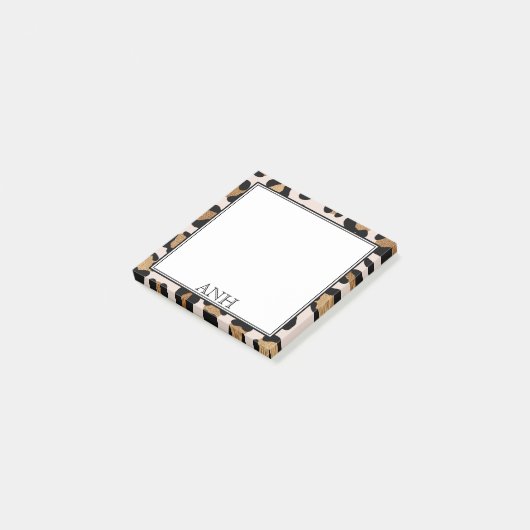 Modern Leopard Print Dubbele Rand Drie Initiaal Post-it® Notes (Schuin)