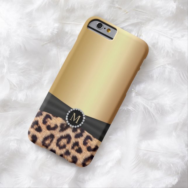 Modern Leopard Print Gold Monogram iPhone 6 Hoesje (Voorbeeld)
