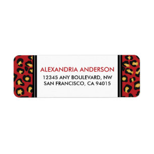 Modern Leopard Print Retouradreslabel (rood) Etiket