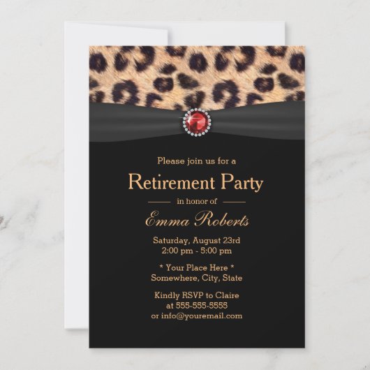 Modern Leopard Print & Ruby Pareltjes Retirement P Kaart (Voorkant)