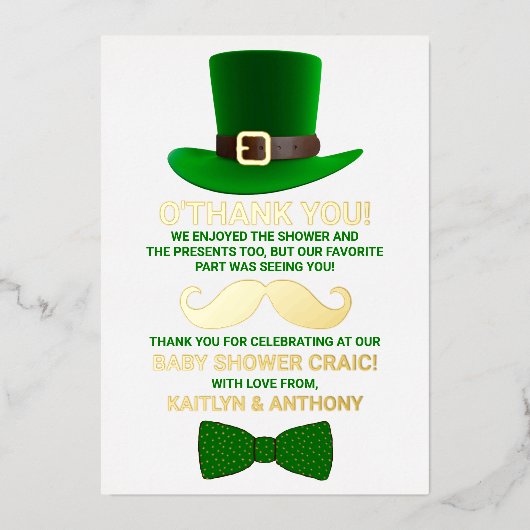 Modern Leprechaun St. Patrick's Day Baby shower Folie Uitnodiging (Voorkant)