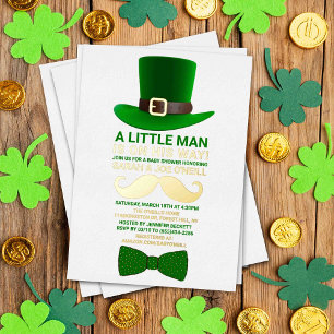 Modern Leprechaun St. Patrick's Day Baby shower Folie Uitnodiging