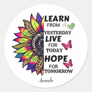 Modern Leren Van Gisteren Quotes Zonnebloem Naam Ronde Sticker