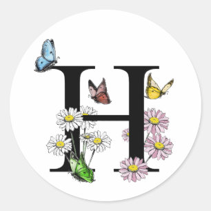Modern Letter H Garden Butterfly Monogram Ronde Sticker