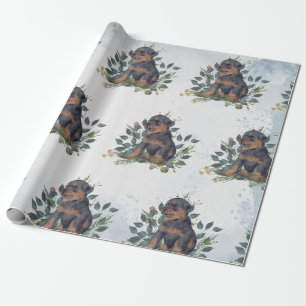 Modern Leuke Waterverf Puppy Dog Floral Cadeaupapier