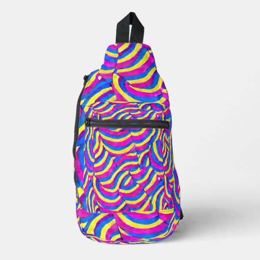 Modern levendig abstract in paarse en gele Crazy Sling Bag (Voorkant)