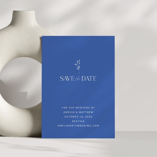 Modern Levendig Blauw Elegante Bloemen Schets Huwe Save The Date