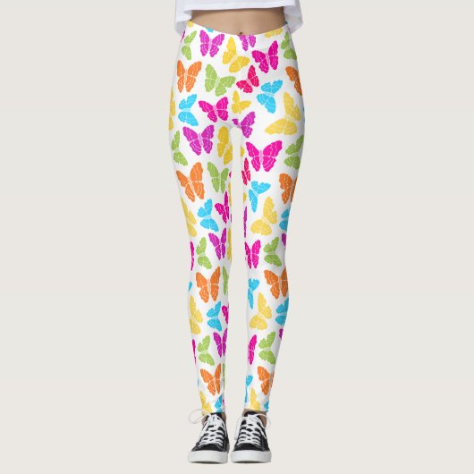 Modern Levendig Regenboog Vlinder Cute Patroon Leggings (Voorkant)