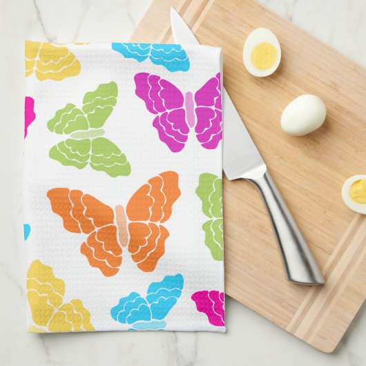 Modern Levendig Regenboog Vlinder Schattige Patroo Theedoek (Quarter Fold)