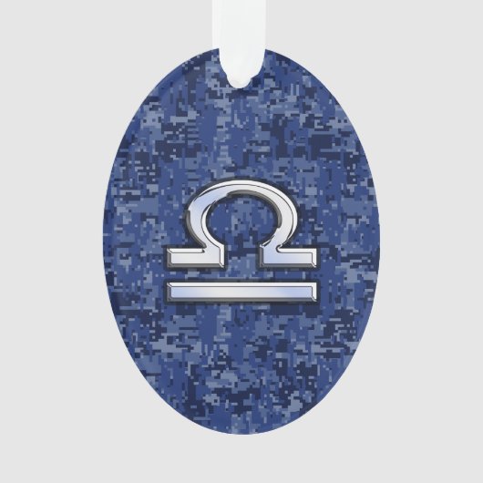 Modern Libra Zodiac Sign on blue digital camo Ornament (voorkant)