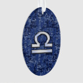 Modern Libra Zodiac Sign on blue digital camo Ornament (voorkant)