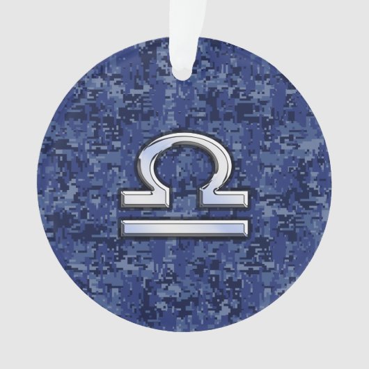 Modern Libra Zodiac Sign on blue digital camo Ornament (voorkant)