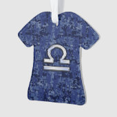 Modern Libra Zodiac Sign on blue digital camo Ornament (voorkant)