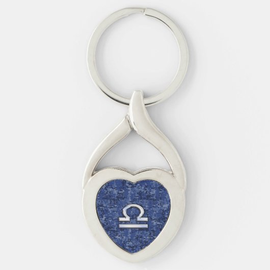 Modern Libra Zodiac Sign on blue digital camo Sleutelhanger (Voorkant)
