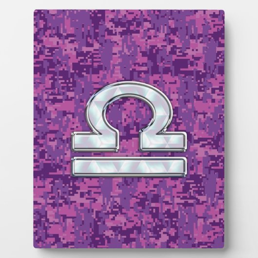 Modern Libra Zodiac Symbol on Fuchsia Digital Camo Fotoplaat (Voorkant)