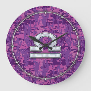 Modern Libra Zodiac Symbol on Fuchsia Digital Camo Grote Klok