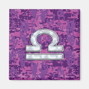 Modern Libra Zodiac Symbol on Fuchsia Digital Camo Magneet