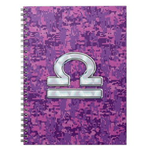 Modern Libra Zodiac Symbol on Fuchsia Digital Camo Notitieboek