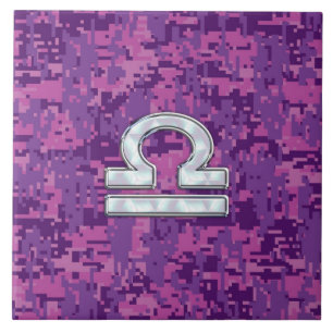 Modern Libra Zodiac Symbol on Fuchsia Digital Camo Tegeltje