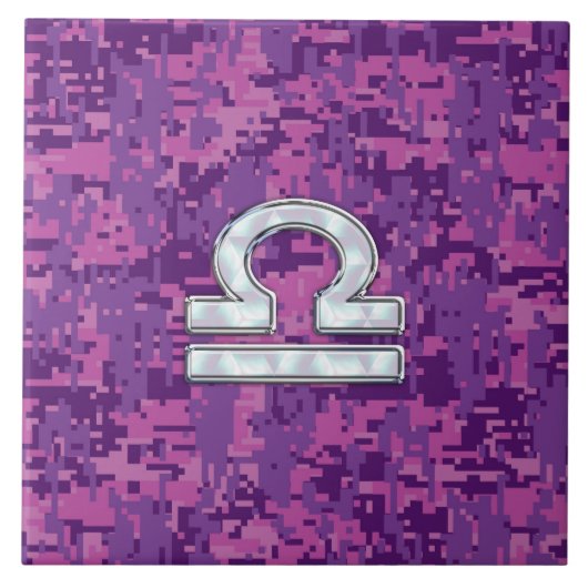 Modern Libra Zodiac Symbol on Fuchsia Digital Camo Tegeltje (Voorkant)