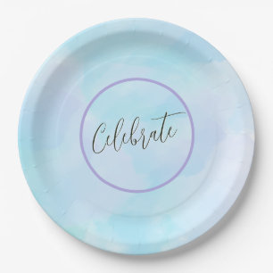 Modern licht Aqua Blue Elegant Script vieren Papieren Bordje