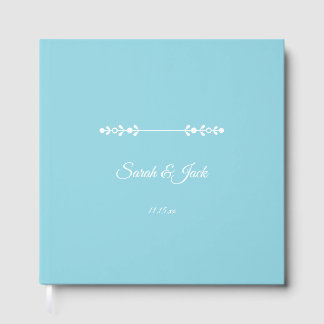 Modern licht blauw & wit bruiloft gastenboek