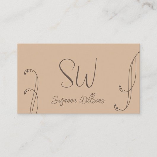 Modern Licht en donkerbruin  met Monogram Visitekaartje (Voorkant)