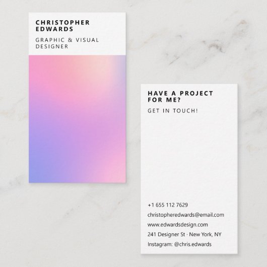 Modern licht holografische gradiënt wit abstract visitekaartje (Voorkant / Achterkant)