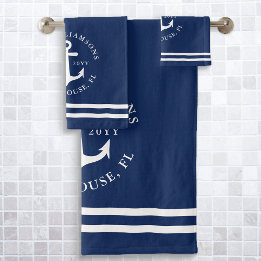 Modern licht marineblauw wit nautisch anker bad handdoek