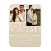 Modern Licht Tan Save the Date 2 Foto Bruiloft Magneet (Verticaal)